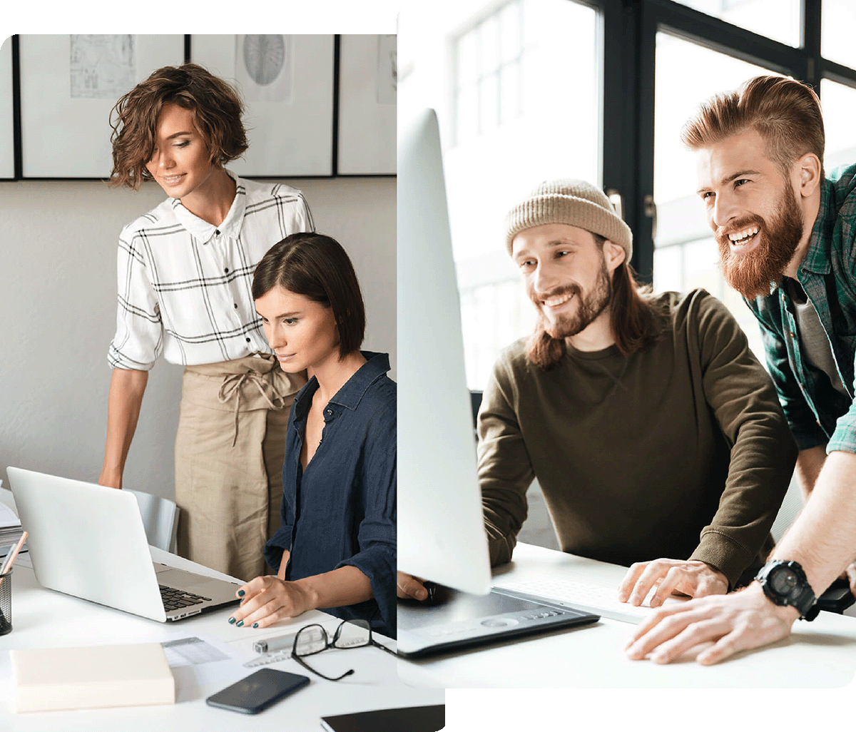 Team arbeitet gemeinsam mit digitalen KI-Lösungen